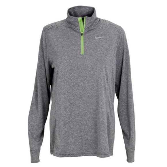 NIKE Dri-Fit Running Pullover Quarter Zip Neon Green Charcoal Gray Athletic Top - Picture 1 of 5